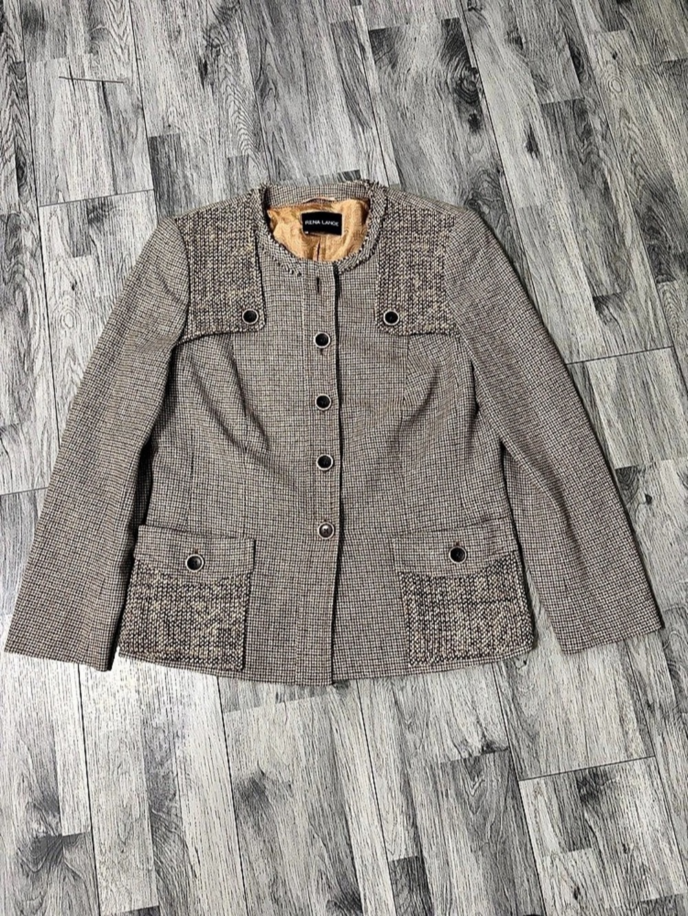 Rena Lange Houndstooth Tweed Blazer in Brown & White US 12